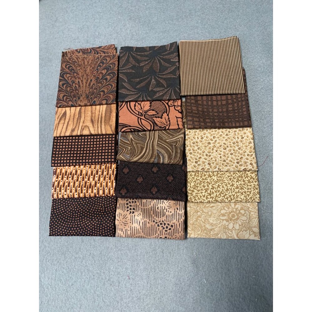 Brown & Beige Quilting Fabric Squares 11x6 Cotton Craft Supplies With Various Pa